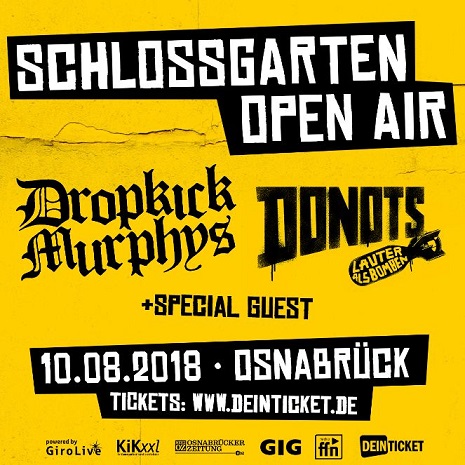 SCHLOSSGARTEN OPEN AIR 2018 – DROPKICK MURPHYS + DONOTS + weiterer Act 10.08. in Osnabrück