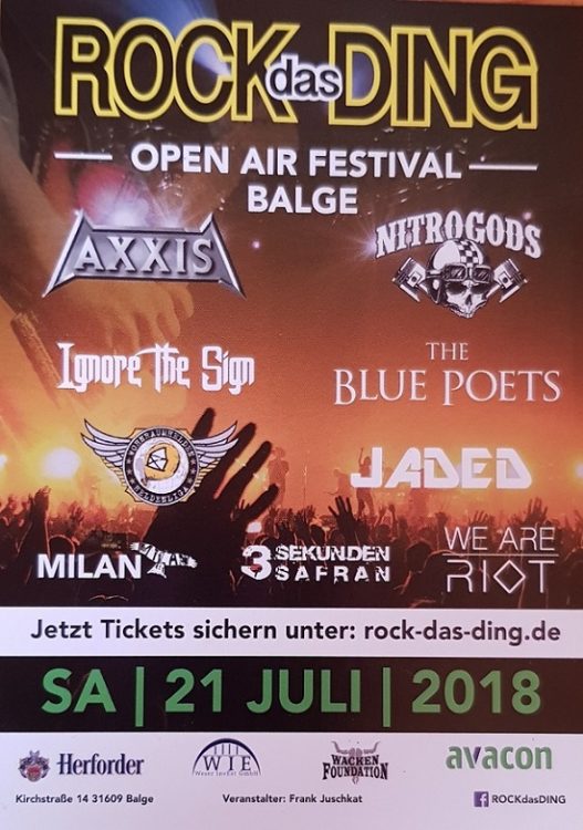 ROCK DAS DING 2018 Festival / Balge (Milan, Wohnraumhelden, 3 Sekunden Safran, We Are Riot, Ignore The Sign, Jaded, Axxis & Nitrogods)