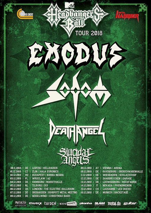 EXODUS – als Headliner für die »MTV Headbangers Ball Tour 2018« bestätigt