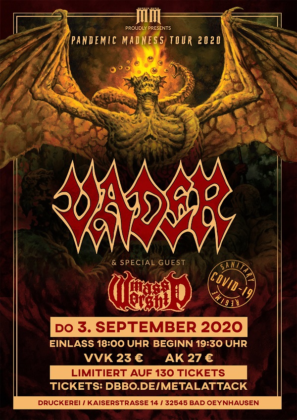 News: Tourauftakt – VADER – PANDEMIC MADNESS TOUR 2020 am 3.09.20 in der Druckerei, Bad Oeynhausen!