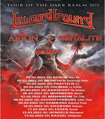 News: BLOODBOUND ab März 2022 auf Europatour – ARION, METALITE und VEONITY mit dabei!