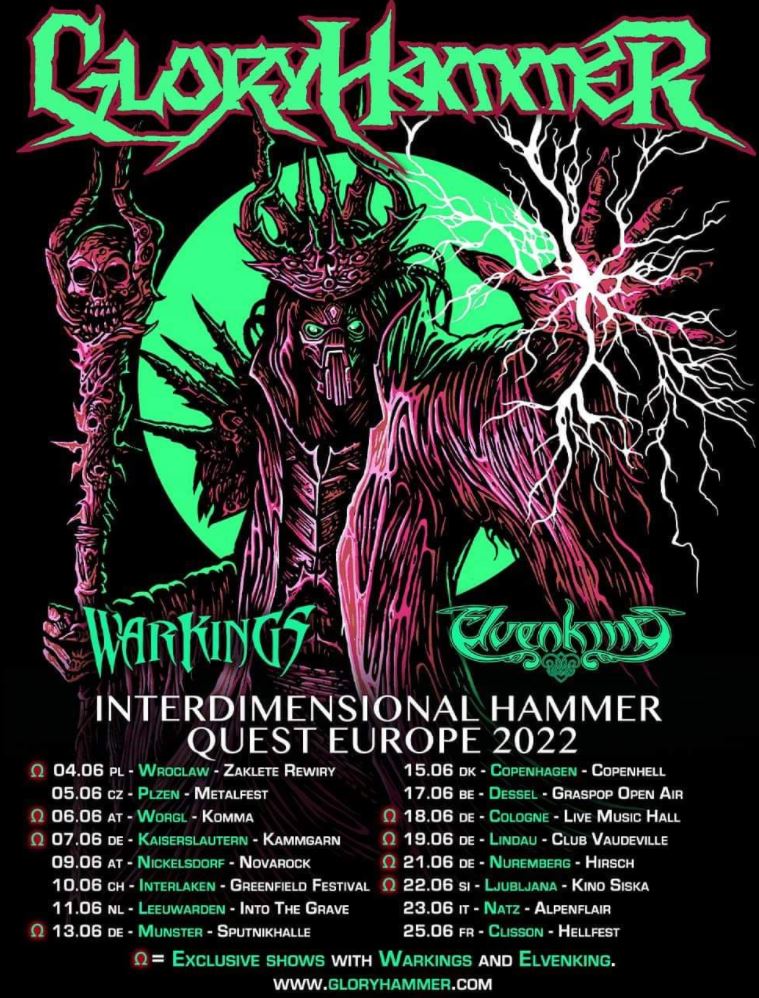 News: Gloryhammer „Interdimension Hammer Quest Tour 2022“ with Elvenking & Warkings