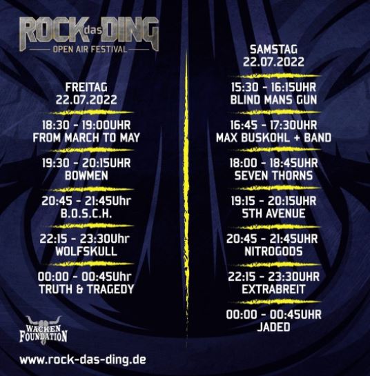 News Rock das Ding Festival 22.23.7.22 in Balge LineUp & Timetable