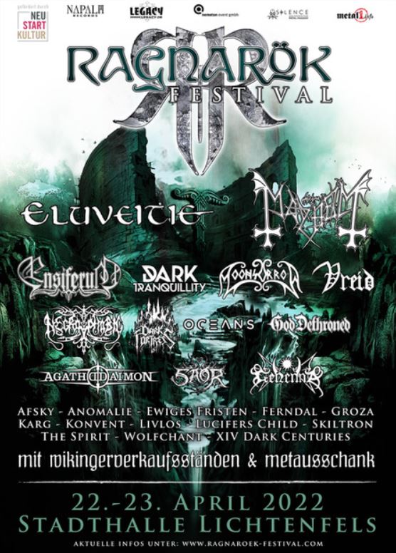 News: RAGNARÖK Festival 2022 in Lichtenfels am 22. & 23. April mit u.a. Mayhem, Eluveitie, Dark Tranquillity, Dark Fortress uvm.
