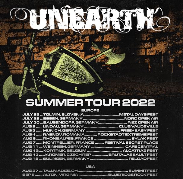 News: UNEARTH announces European Festival Tour; work on new album with Will Putney