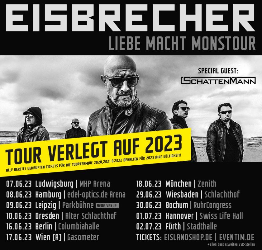 news: EISBRECHER – müssen ihre „Liebe Macht Monstour“ noch einmal verlegen; neue Termine nun 2023