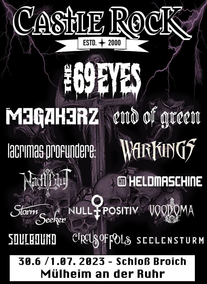 news: Castle Rock am 30.6./1.7.23 in Mülheim mit u.a. The 69 Eyes, Lacrimas Profundere, End Of Green, Megaherz uvm.!
