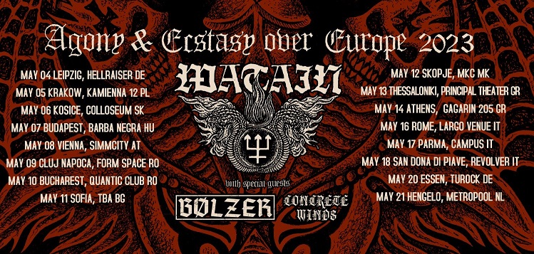 news: WATAIN auf ‚Agony & Ecstasy Over Europe‘-Tour ab Mai 2023 mit BØLZER und Concrete Winds als Support