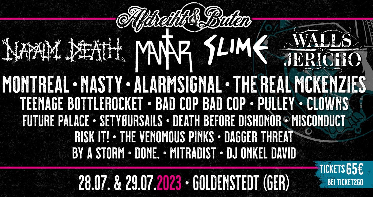 news/Vorbericht: Afdreiht & Buten 2023 – Open Air-Festival in Goldenstedt am 28. und 29. Juli mit NAPALM DEATH, MANTAR, SLIME, WALLS OF JERICHO!