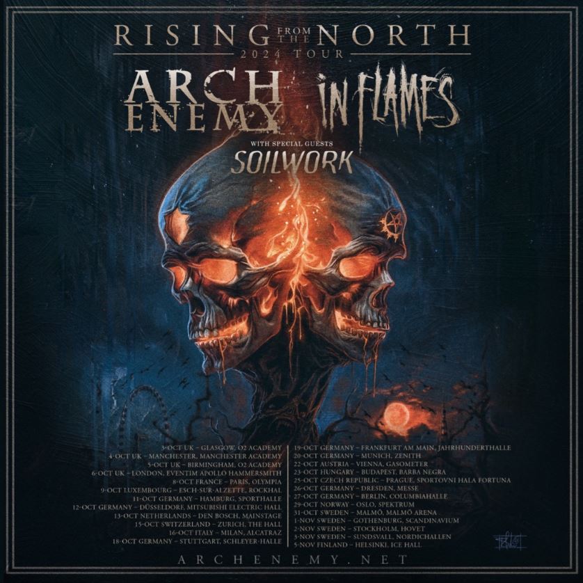 news: ARCH ENEMY announce “RISING FROM THE NORTH” TOUR 2024 with co-headliners IN FLAMES & Support: Soilwork