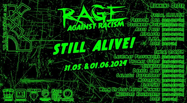 news: Rage against Racism Open Air Duisburg 2024 – free entry! Mit u.a. Lacrimas Profundere, Decembre Noir, Freedom Call, Motorowl uvm.