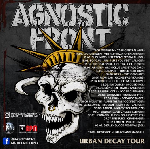 news: AGNOSTIC FRONT – TO RETURN TO EUROPE WITH „URBAN DECAY TOUR“ IN JUNE/JULY 2024