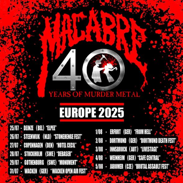 news: MACABRE – kündigen Europatournee ’40 Years Of Murder Metal‘ für Sommer 2025 an