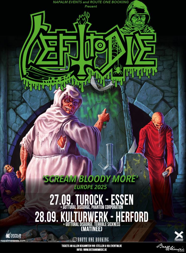 Vorbericht/news: LEFT TO DIE „Scream Bloody More“-Europatour 2025; auch in Essen und Herford im September
